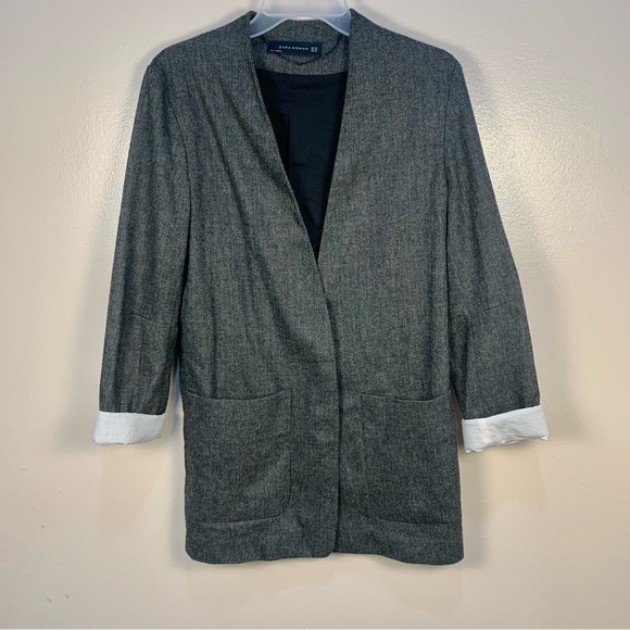 Zara Herringbone Oversized Wool Blend Blazer Jacket - Picture 4 of 15